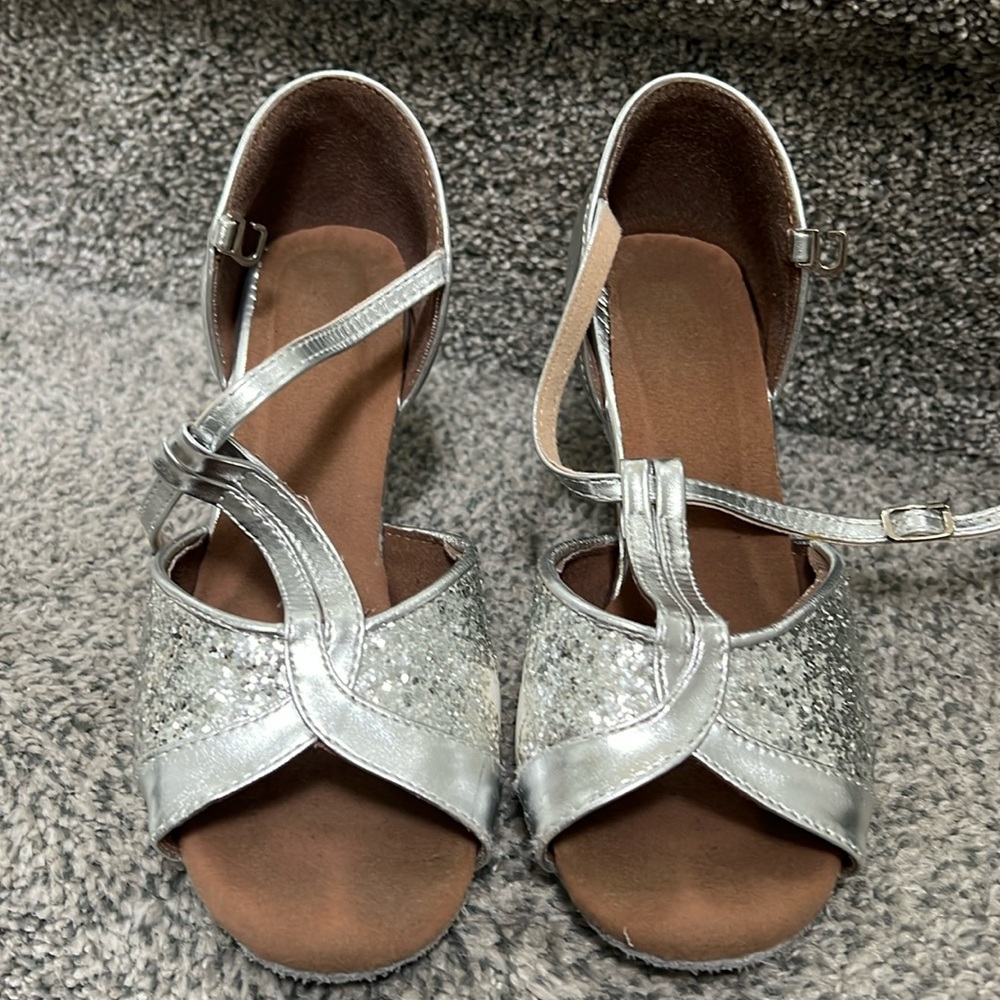 Silver ballroom shoes